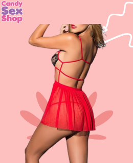 146. Babydoll Encaje Rojo Cnegro Unitalla (ja7342) (2)